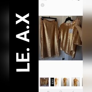 NWT! 2 PC LE' AL.X GOLD SEQUIN FORMAL SIZE: SMALL MSRP $318